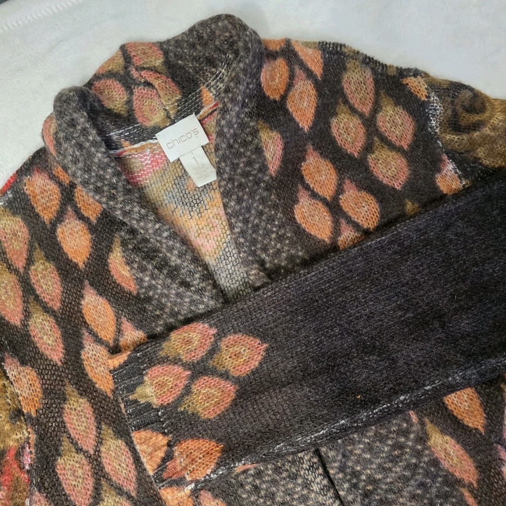Chicos Womens Size‎ 1 Marisol Printed 39" Long Cardigan Sweater Fall Winter Cozy